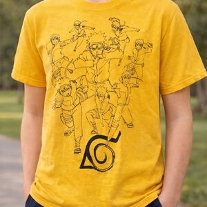 Naruto Shippuden 20th Anniversary Graphic T-Shirt Size M Yellow Anime